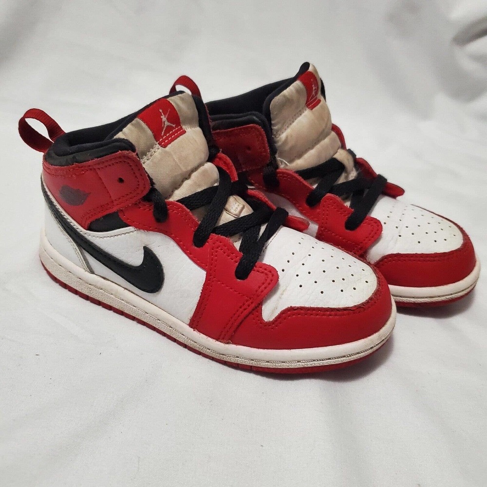 Nike Air Jordan 1 Mid Chicago 2020 White Gym Red Black 640734-173 Kids Size 10C